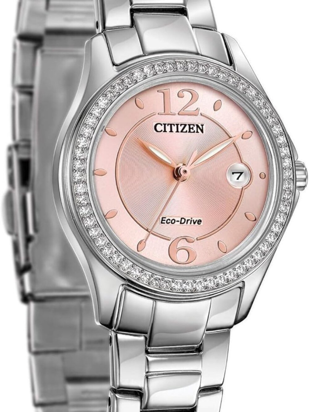 Womens Citizen Eco Drive Crystal Pink Dial Watch NEW - Picture 2 of 4